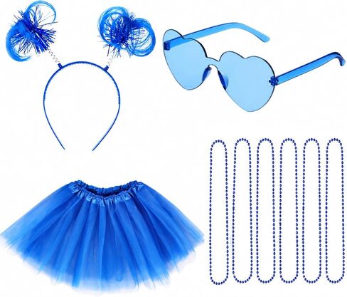 Tutu for Women Kids Costume Accessories Set Pom Pom Headband Layered Tulle Tutu Skirt Heart Shape Sunglasses Bead Necklaces in Kuwait