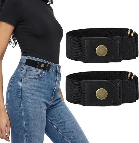 WERFORU 2 Pack No Buckle Elastic Belt for Women Men 2 Loop Unisex Buckle Free Stretch Belt for Jeans Pants in Kuwait