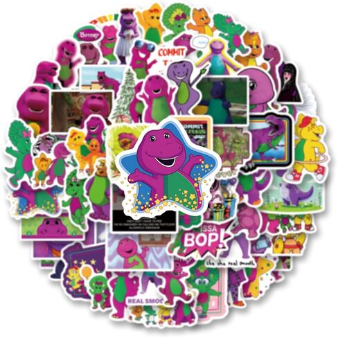 62pcs Barney Stickers Decals Pack，Construction Cute Cartoon Stickers Vinyl Reusable Non-Repeating Waterproof Vinyl Decals，for Water Bottle Phone Laptop Scrapbook Skateboard Luggage in Saudi Arabia