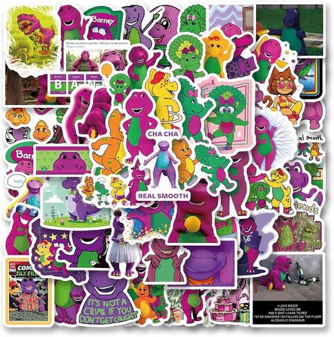 62pcs Barney Stickers Decals Pack，Construction Cute Cartoon Stickers Vinyl Reusable Non-Repeating Waterproof Vinyl Decals，for Water Bottle Phone Laptop Scrapbook Skateboard Luggage in Saudi Arabia