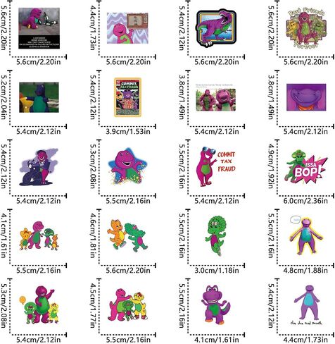 62pcs Barney Stickers Decals Pack，Construction Cute Cartoon Stickers Vinyl Reusable Non-Repeating Waterproof Vinyl Decals，for Water Bottle Phone Laptop Scrapbook Skateboard Luggage in Saudi Arabia