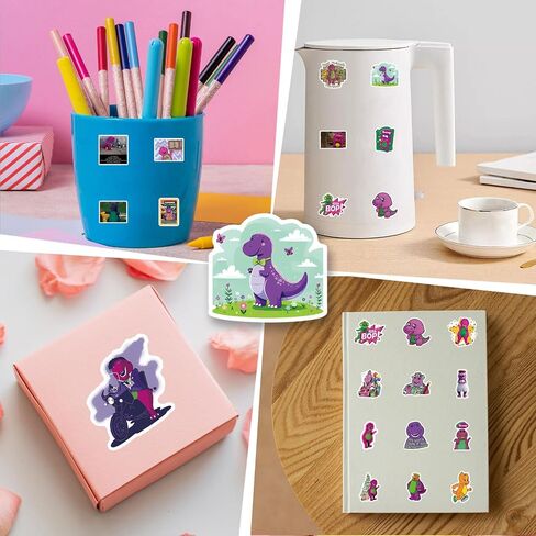 62pcs Barney Stickers Decals Pack，Construction Cute Cartoon Stickers Vinyl Reusable Non-Repeating Waterproof Vinyl Decals，for Water Bottle Phone Laptop Scrapbook Skateboard Luggage in Saudi Arabia