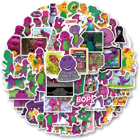 62pcs Barney Stickers Decals Pack，Construction Cute Cartoon Stickers Vinyl Reusable Non-Repeating Waterproof Vinyl Decals，for Water Bottle Phone Laptop Scrapbook Skateboard Luggage in Saudi Arabia
