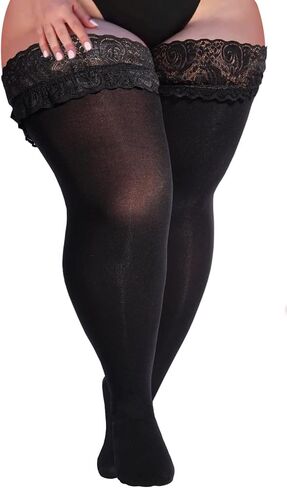 Neoviancia Plus Size Thigh High Stockings Women Sheer Lace Top Stay Up Pantyhose 55D Lingerie Thigh Highs in Kuwait
