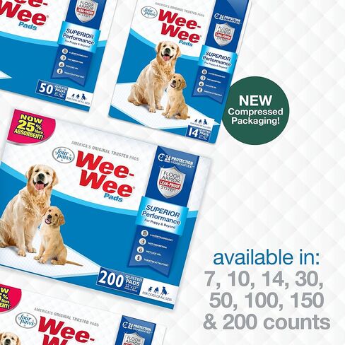 Four Paws Wee-Wee Superior Performance Unscented Pee Pads for Dogs & Puppies, Quilted Leak-Proof Dog Housebreaking Potty Training Floor Protection, 22" x 23", 100 Count in Saudi Arabia
