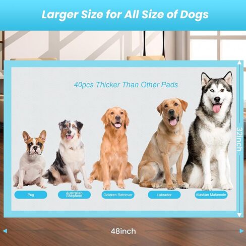 Puppy Pads Extra Large for Dogs 31"x47" 40 Count, Leak-Proof & Super Absorbent Dog Pee Pads, Thicken Disposable Potty Pads Puppy Training Pads for Cats Rabbits in Saudi Arabia