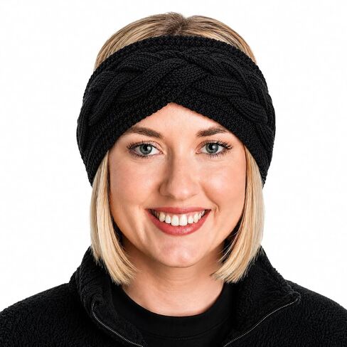 Head Band - 100% Handmade, Soft Nepal Wool - Support Moms in Ethically Made Business - Thick Extra Wide Winter & Summer Fabric Ear Warmers Headbands for Women - Black Head Wrap in Kuwait