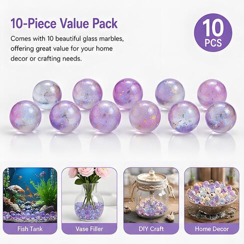 10 Pcs Purple Glass Marbles 12mm for Vase and Aquarium Decor ﻿ (Paradiso) in Kuwait