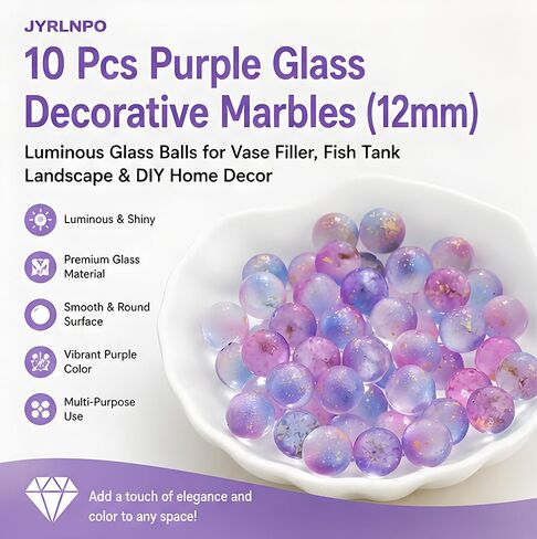 10 Pcs Purple Glass Marbles 12mm for Vase and Aquarium Decor ﻿ (Paradiso) in Kuwait