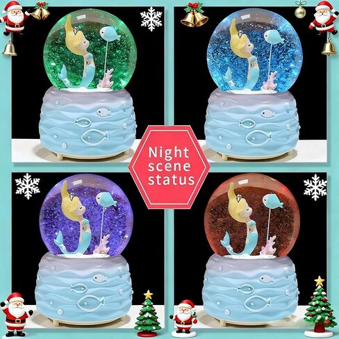 Mermaid Snow Globes,Snowglobes with Musical,LED Lights, Gifts for Girls,Birthday Christmas Festival Gift for 5-12 Year Old Girls (Blue) in Kuwait