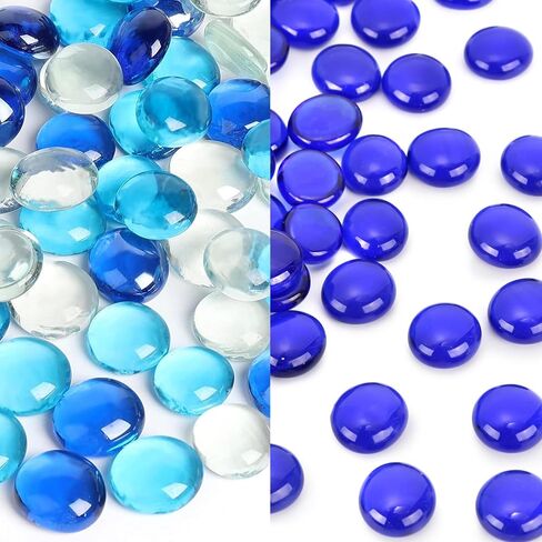 FUTUREPLUSX Mixed and Dark Blue Flat Glass Marbles Bundle, Decorative Pebbles Gems Vase Fillers for Floral Arrangements, Polished Stones for Fish Tank Aquarium or Table Scatter Decor in Kuwait