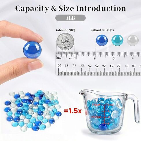 FUTUREPLUSX Mixed and Dark Blue Flat Glass Marbles Bundle, Decorative Pebbles Gems Vase Fillers for Floral Arrangements, Polished Stones for Fish Tank Aquarium or Table Scatter Decor in Kuwait
