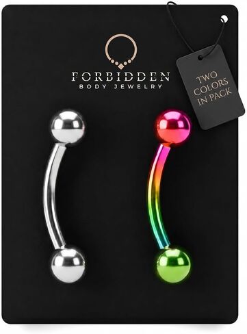 Forbidden Body Jewelry Surgical Steel Petite Belly Button Rings Curved Navel Barbell Set 14G 5/16 inch, 3mm end balls (2pcs-Select Colors) in Kuwait