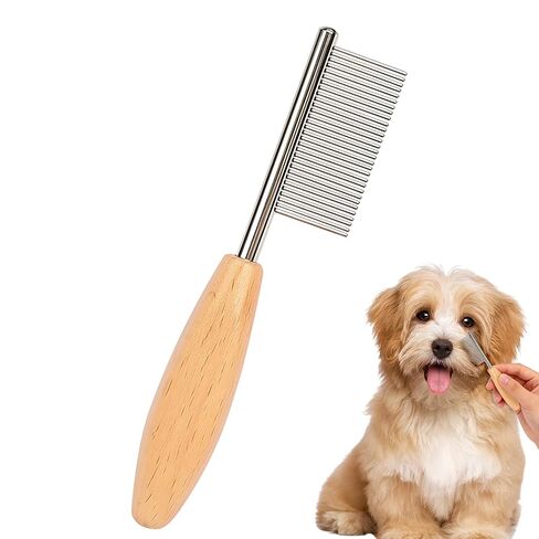 HOP Small Dog Comb with Wooden Handle Metal Dog Eye Comb 4.17in/10.6cm in Kuwait