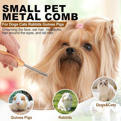 HOP Small Dog Comb with Wooden Handle Metal Dog Eye Comb 4.17in/10.6cm in Kuwait