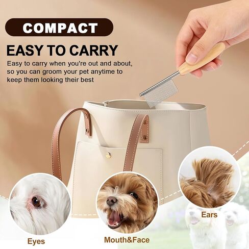 HOP Small Dog Comb with Wooden Handle Metal Dog Eye Comb 4.17in/10.6cm in Kuwait