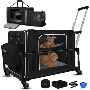 Petskd Side Expandable Extra Large Cat Carrier with Litter Box, Black in Kuwait