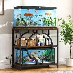 HavenlyYouth 20-29 Gallon Aquarium Stand with Power Outlet, 3 Tier Heavy Duty Metal Fish Tank Stand with Storage Shelf, Fish Tank Table for Home Office, 31.5" L x 15.7" W x 31.2" H, Rustic Brown in Saudi Arabia