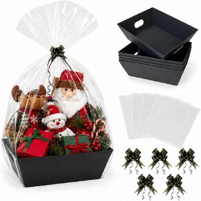 MAICOBI 10 Pack Black Empty Gift Baskets with Clear Bags and Bows in Saudi Arabia