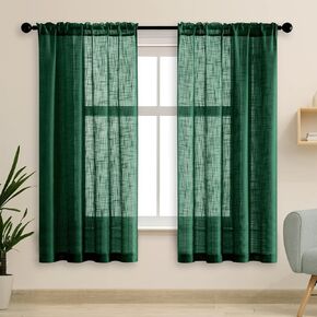 Emerald Green Christmas Curtains for Living Room 84 Inches Long,Sheer Hunter Forest Green Faux Linen Moody Dark Academia Boho Curtains 2 Panels Set 84 Inch Length for Bedroom Window Treatments in Saudi Arabia