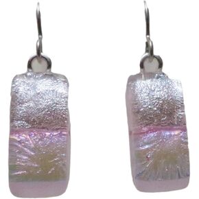 Dainty Pink on Pink Fused Dichroic Glass Sterling Silver Dangle Earrings N111 in Kuwait