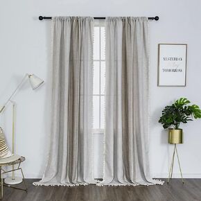 Amidoudou 2 Panels Set 96 Inches Long Cotton Linen Boho Curtains with Tassel, Farmhouse Plaid Curtains for Bedroom Living Room (Tan,2 x 54 x 96 Inch) in Kuwait