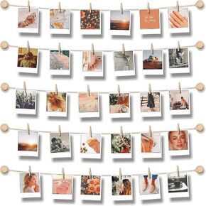 BIZYAC Hanging Photo Display Room Wall Decor - Sculptural Picture Frames Collage - 5 Strings with 30 Clips - 3M Self Adhesive Hooks - No Holes Drilling - 30 x 30 inch in Saudi Arabia
