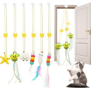 JIARON 6 PCS Interactive Cat Feather Toys, Indoor Hanging Retractable Cat Toy, Self Play Toys Make Fun Excecise in Kuwait