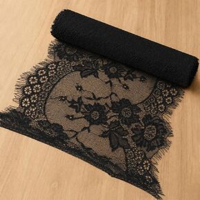 Floral Embroidered lace Trim Black Lace Fabric (1pcs, 14in x 3yd) in Kuwait