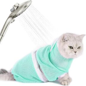 Cat Shower Bag with Removable Hood - Green Mesh Cat Bathing Bag for Stress-Free Bath, Nail Clipping & Grooming, Comfortable Cat Washing Bag in Kuwait