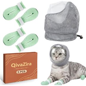 5 Pcs Cat Muzzle for Grooming with Anti Scratch Silicone Boots Set Breathable TPU Mask and Paw Protectors for Nail Trimming Bathing Kitten Puppy in Kuwait