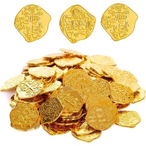 Plastic Gold Pirate Coins Bulk Set of 50 for Treasure Hunt,Novelty Party in Kuwait