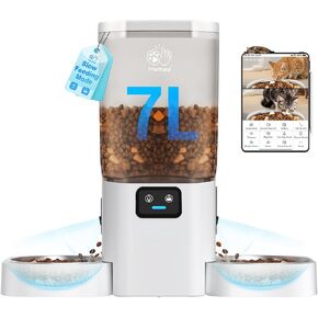 Frienhund 5G WiFi Automatic Cat Feeder with Two HD Camera: 7L Automatic Dog Feeder with Night Vision, Auto Cat Food Dispenser for Multiple Pet, Detachable for Easy Cleaning - 29 Cup in Saudi Arabia