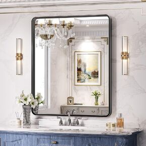 Brightify Black Bathroom Mirror, 48x30 Inch Rectangular Metal Framed Mirrors for Over Sink, Vanity, Living Room, Bedroom, Fireplace, Entryway in Saudi Arabia