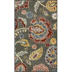 Maples Rugs Gardena Floral Hallway Entryway Runner سجادة غير قابلة للانزلاق [صنع في الولايات المتحدة الأمريكية]، رمادي متعدد، 2 × 8 بوصة in Kuwait