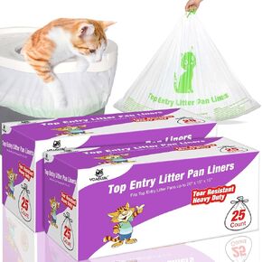 Cat Litter Box Liners Compatible with Top Entry Litter Pans Model, Heavy Duty Tear Resistant Large Litter Pan Liners 25 Count Drawstring Litter Liner Bags in Kuwait