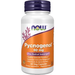 NOW Supplements, Pycnogenol 60 mg (a Unique Combo of Proanthocyanidins from French Maritime Pine) with Acerola & Rutin Powder, 50 Veg Capsules in Saudi Arabia