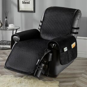 STONECREST Recliner Chair Cover, Water Resistant Velvet Quilted Slipcover, Stay in Place (Dark Grey/Grey, Recliner 23" Regular) in Saudi Arabia