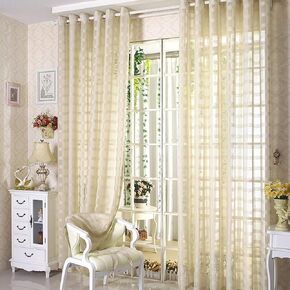 78" Volie Semi Screen 2Pc Tulle Backdrop Curtains Buffalo Check Striped Gingham Sheer Linen Fabric Window Curtain Panel Decorative Grommet Top Bedroom Drapes, 2 Panels, 78 inch Length, Khaki in Saudi Arabia