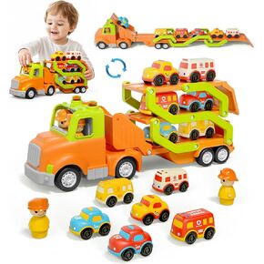 Veslier Toddler Toys for 2 3 4 5 Years Old Kids, Transport Car Carrier Truck Toy with 6 Vehicle, 30in Foldable Track Trailer with Light & Sound Effects, Birthday Gift for 18 Months to 5 Years Old Boys in Saudi Arabia