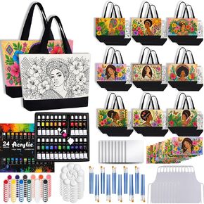 114-Piece Paint and Sip Kit for Adults, 10 Pre-Drawn Canvas Tote Bags in Kuwait