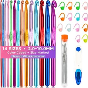Bofoho 14 Sizes Aluminum Crochet Hook Set for Beginners, 2mm(B)-10mm(N) in Kuwait