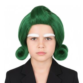 Boys Short Green Wavy Wig with White Eyebrow Set Halloween Character Costume Wig (Green) in Kuwait