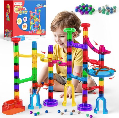 MaxTronic Marble Run Kit for Kids,Upgrade Marble Maze Kit 16mm Marbles 109pcs Building Blocks STEM Learning Toys Christmas Birthday Gift for Kids Aged 3-12 in Saudi Arabia