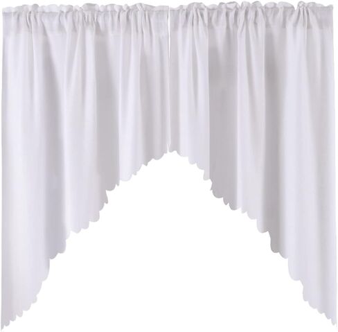 Burlap Look Swag Curtains Soft Half Window Rustic Natural Tan Kitchen Curtains Valance and Swags 63 inch Length, 2 Panels in Kuwait