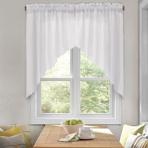 Burlap Look Swag Curtains Soft Half Window Rustic Natural Tan Kitchen Curtains Valance and Swags 63 inch Length, 2 Panels in Kuwait