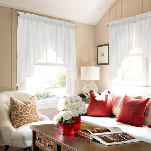 Burlap Look Swag Curtains Soft Half Window Rustic Natural Tan Kitchen Curtains Valance and Swags 63 inch Length, 2 Panels in Kuwait