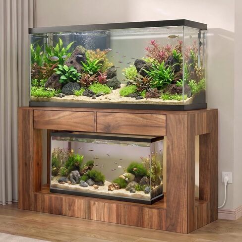 VOWNER 55–75/90 Gallon Fish Tank Stand with Power Outlet for 2 Tank, Walnut in Kuwait