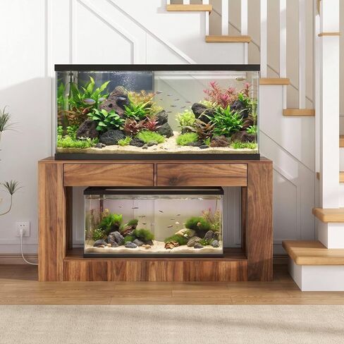 VOWNER 55–75/90 Gallon Fish Tank Stand with Power Outlet for 2 Tank, Walnut in Kuwait