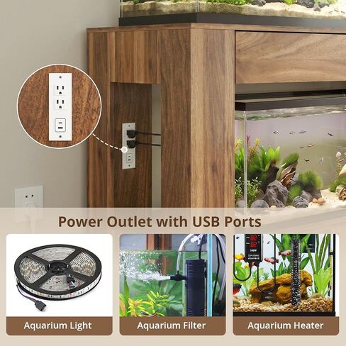 VOWNER 55–75/90 Gallon Fish Tank Stand with Power Outlet for 2 Tank, Walnut in Kuwait